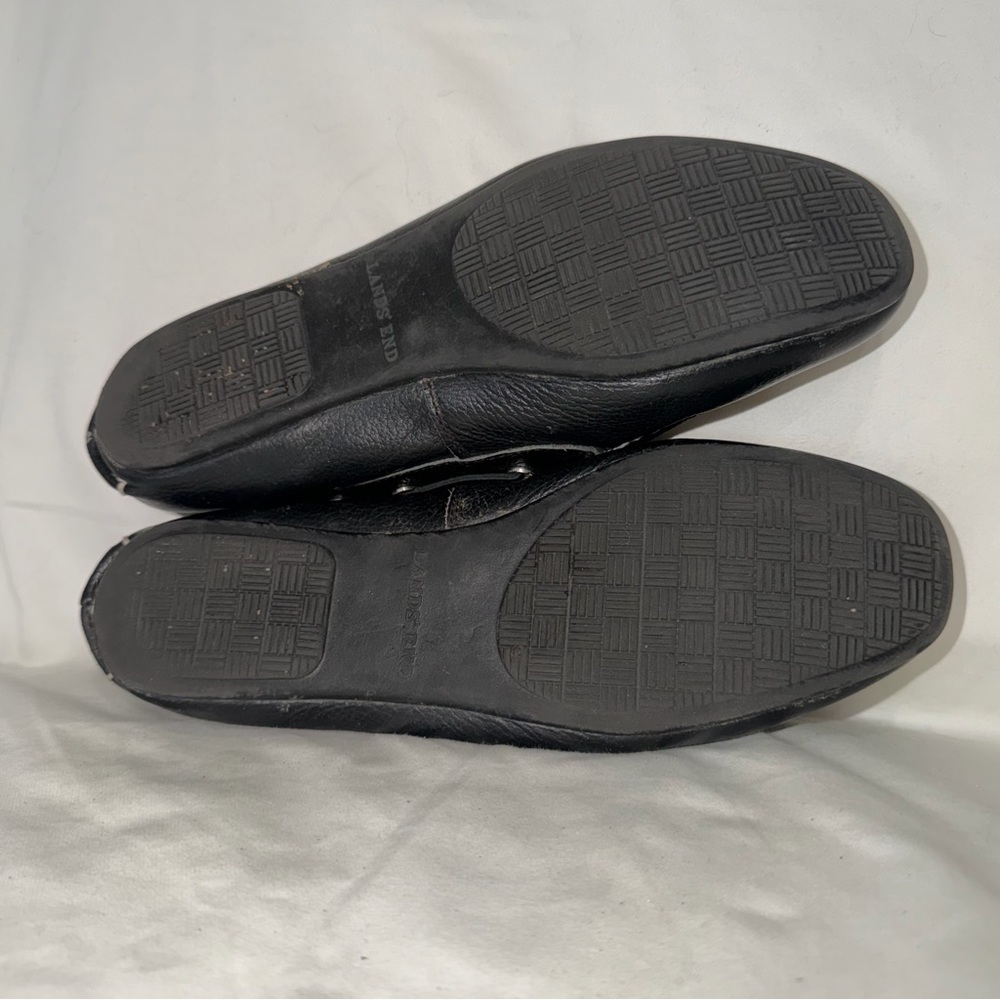 Lands' End Black Leather Moccasin Loafer Driving Shoes with Contrast Stitching - Picture 4 of 4
